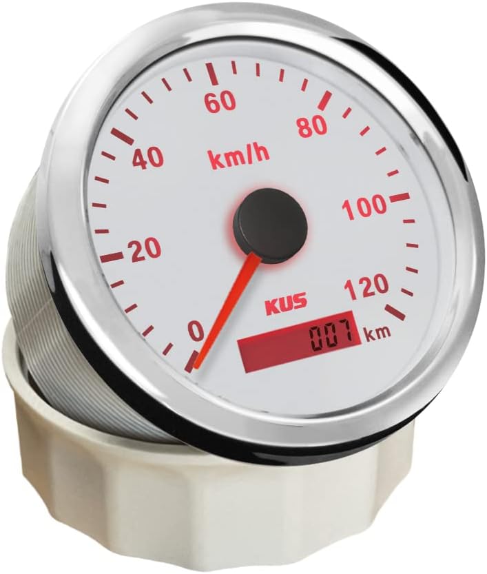 KUS Wasserdichte GPS Tacho Kilometerzähler 120KM/H Mit Hintergrundbeleuchtung Für Auto 85mm (Weiss),