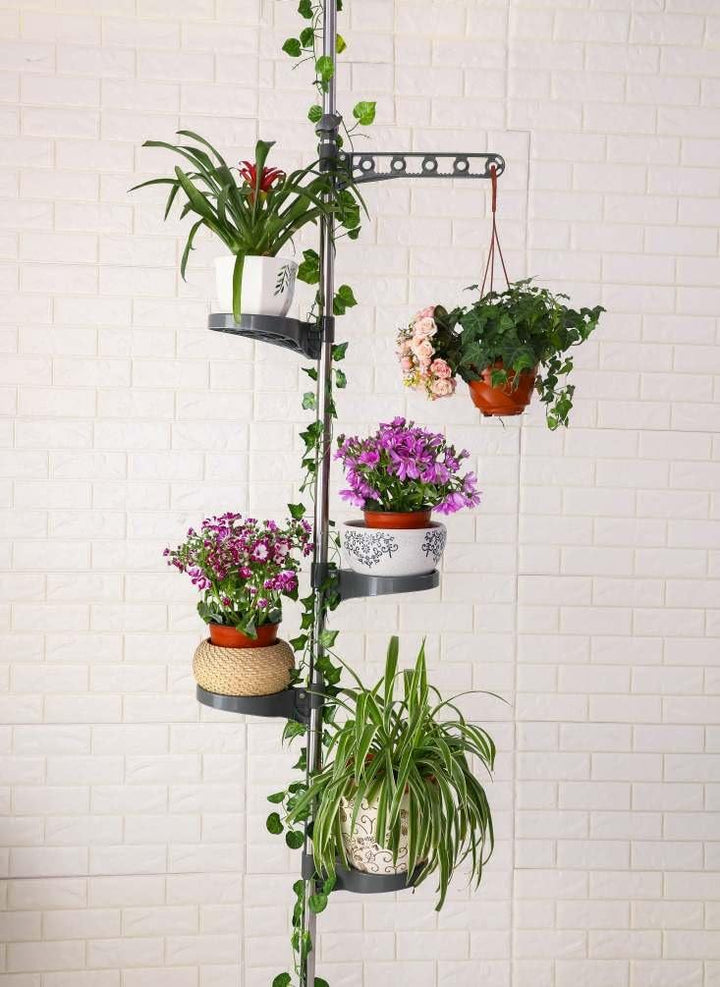 BAOYOUNI 5-Schicht Indoor Teleskop Pflanzenständer Blumentreppe Metall Blumen Display Rack Federbela