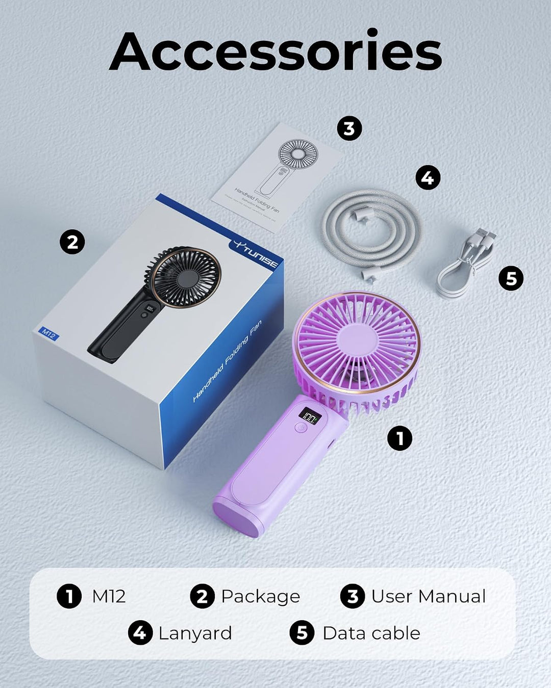 TUNISE Tragbarer Handventilator, Tragbarer Wiederaufladbarer Ventilator, 4000mAh,180° Verstellbar, 6