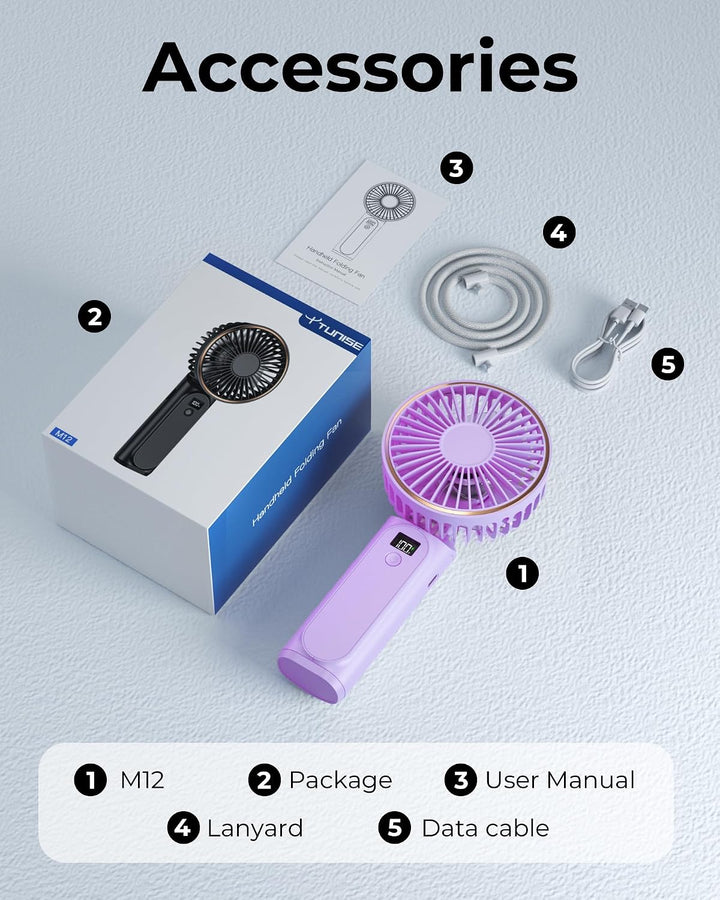 TUNISE Tragbarer Handventilator, Tragbarer Wiederaufladbarer Ventilator, 4000mAh,180° Verstellbar, 6