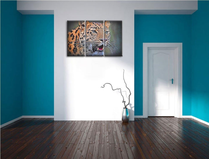 ausgewachsener Leopard NewArt 3-Teiler Leinwandbild 120x80 Bild auf Leinwand, XXL riesige Bilder fer