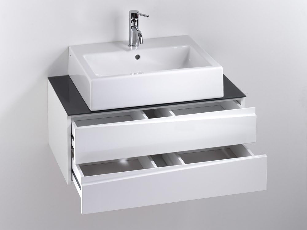 byLIVING Waschtisch SHAPE / Moderne Bad Kommode / Front Hochglanz Weiss / 2 Schubladen mit gefräster