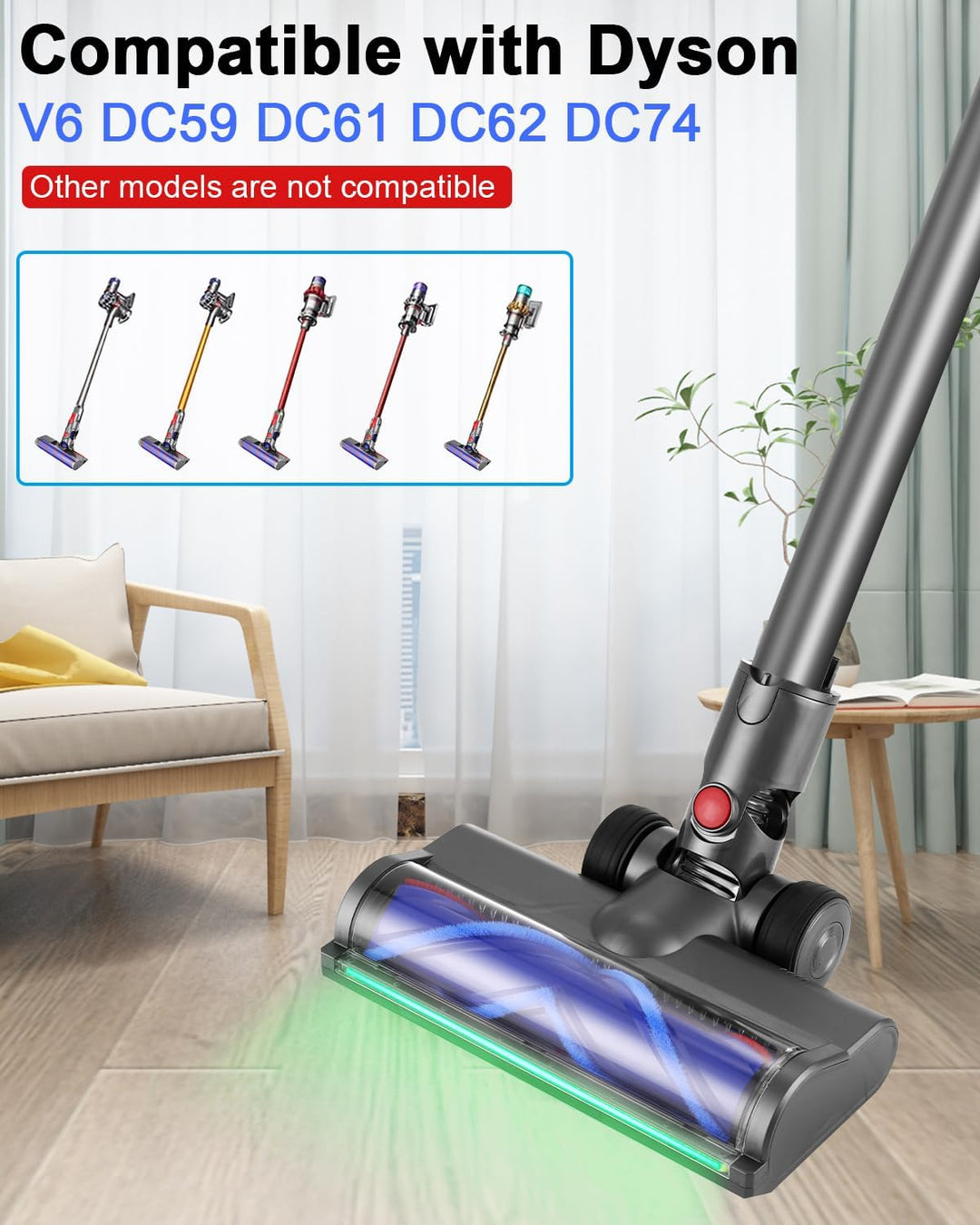 Elektrische Bürste kompatibel für Dyson V6 DC59 DC61 DC62 DC74, Mit LED-Beleuchtung Und Turbobürsten