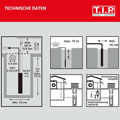 T.I.P. Brunnenpumpe - Periphere Tiefbrunnenpumpe Edelstahl (56 m Förderhöhe, 5,6 bar Druck, 3.000 l/