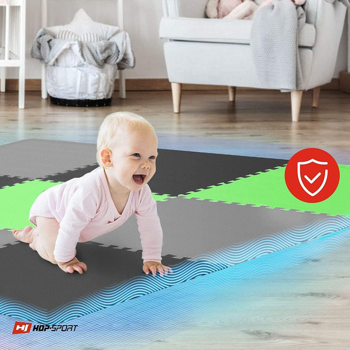 Hop-Sport Puzzlematte 9er Set - Unterlegmatte für Fitnessgeräte als Rutschfester Bodenschutz - Gröss