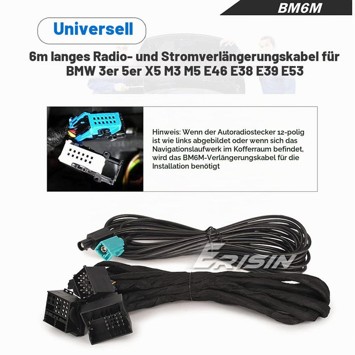 Erisin BM6M Extension Power 6M Kabelbaum Kabel 12 Pin Stecker 6M Strom&amp;Radio Verlängerungskabel für