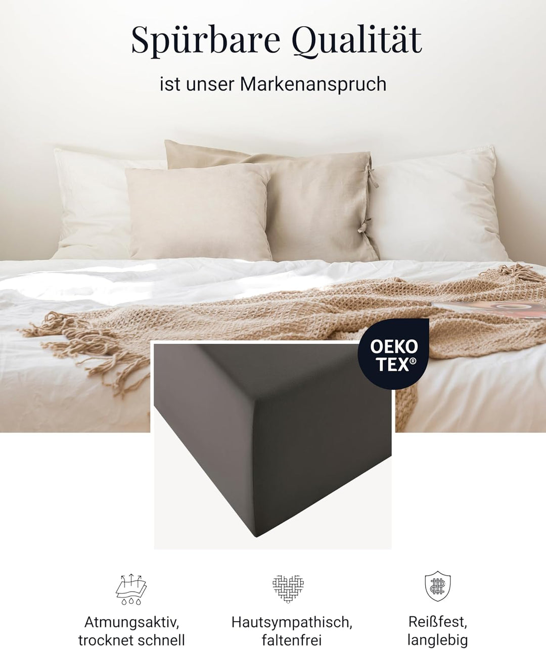 fleuresse 1119 XXL Jersey Stretch Spannbetttuch (96% Baumwolle, 4% Elasthan), mit Rumdumgummizug, Ök
