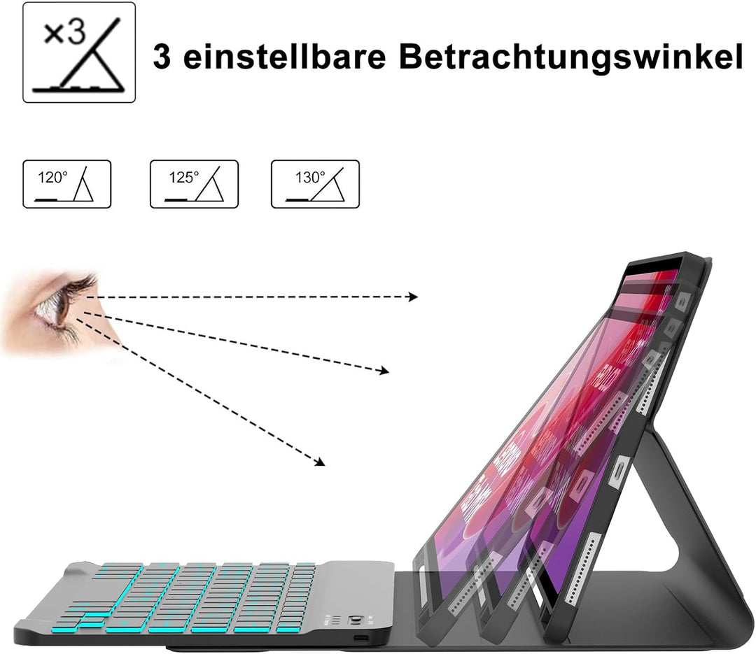 Tastatur Hülle für Lenovo Tab M11 2024, Deutsches QWERTZ, 7 Farben Beleuchtung Magnetisch Abnehmbare