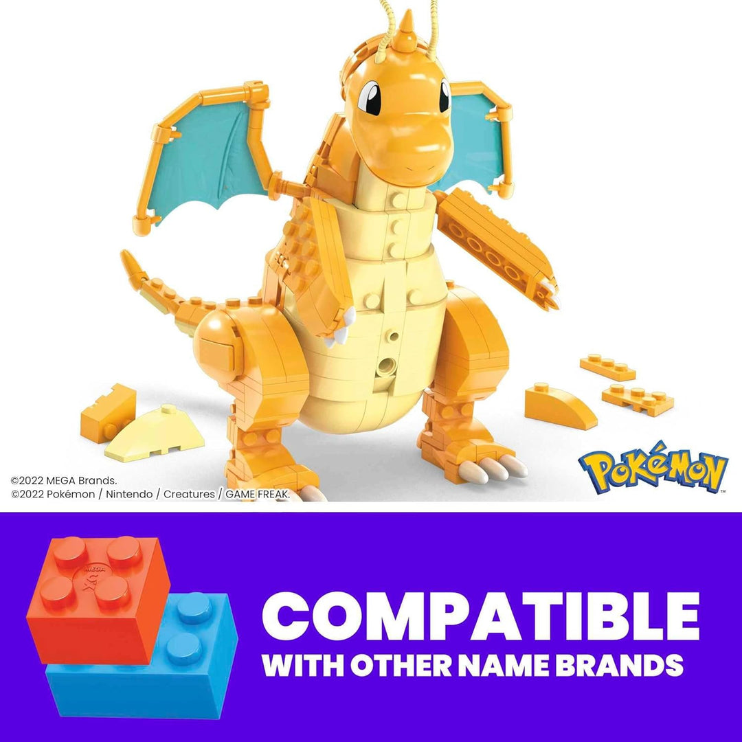 MEGA Pokémon Bauspielzeug für Kinder, bewegliche grosse Dragoran-Figur zum Zusammenbauen mit Bewegun
