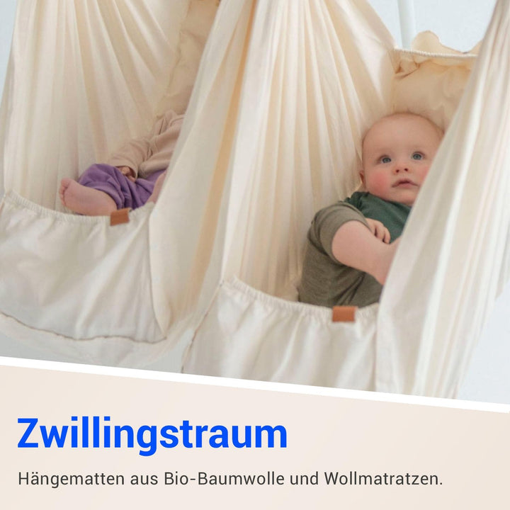 MEMBANTU Federwiege Baby für Zwillinge - Baby-Wiege aus Bio-Baumwolle - Baby-Hängematte inkl. Feder
