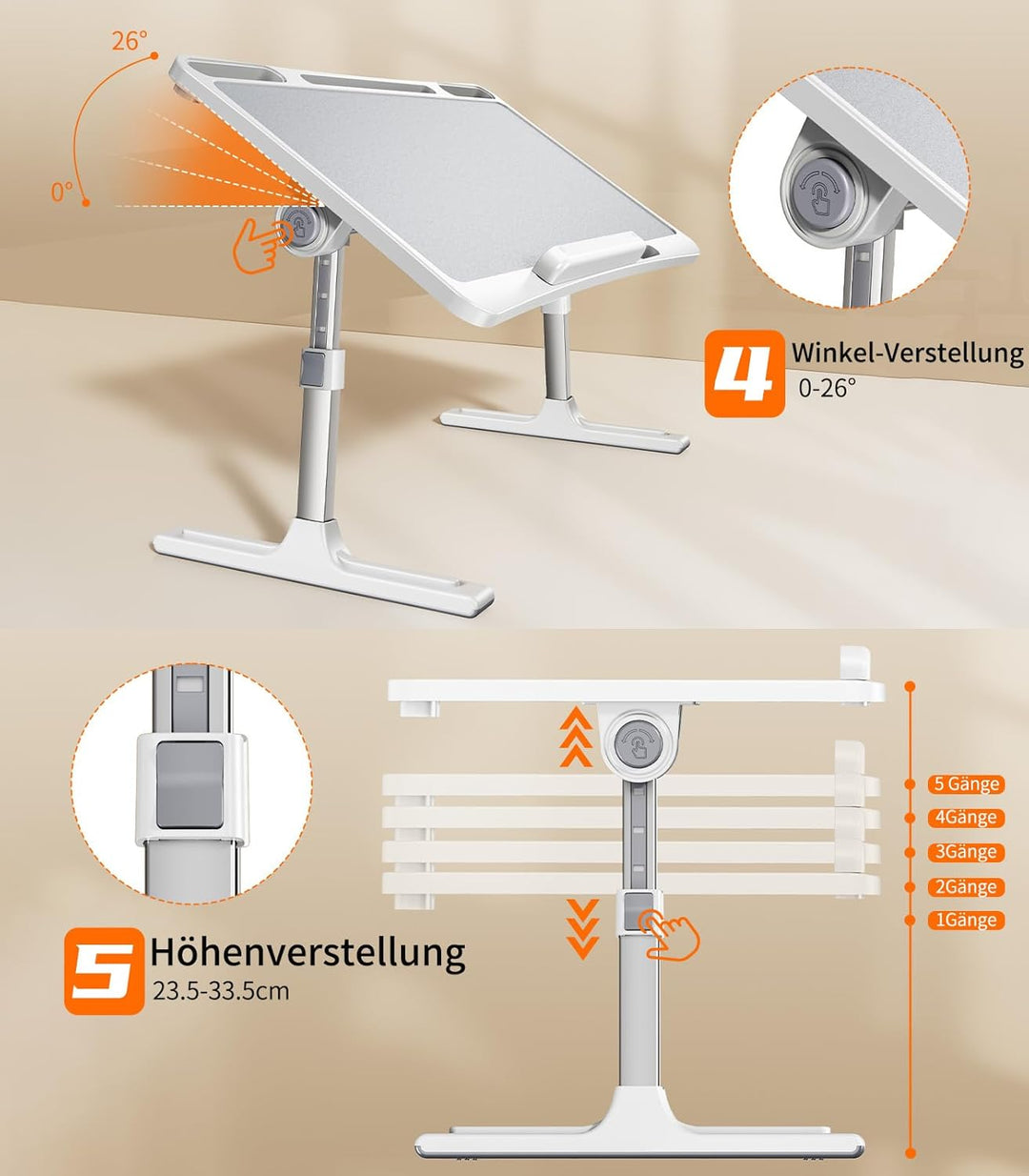 Laptoptisch Betttisch,Klappbar Laptop Tisch Höhenverstellbar Lapdesk für Bett Tabletttisch,Laptop St