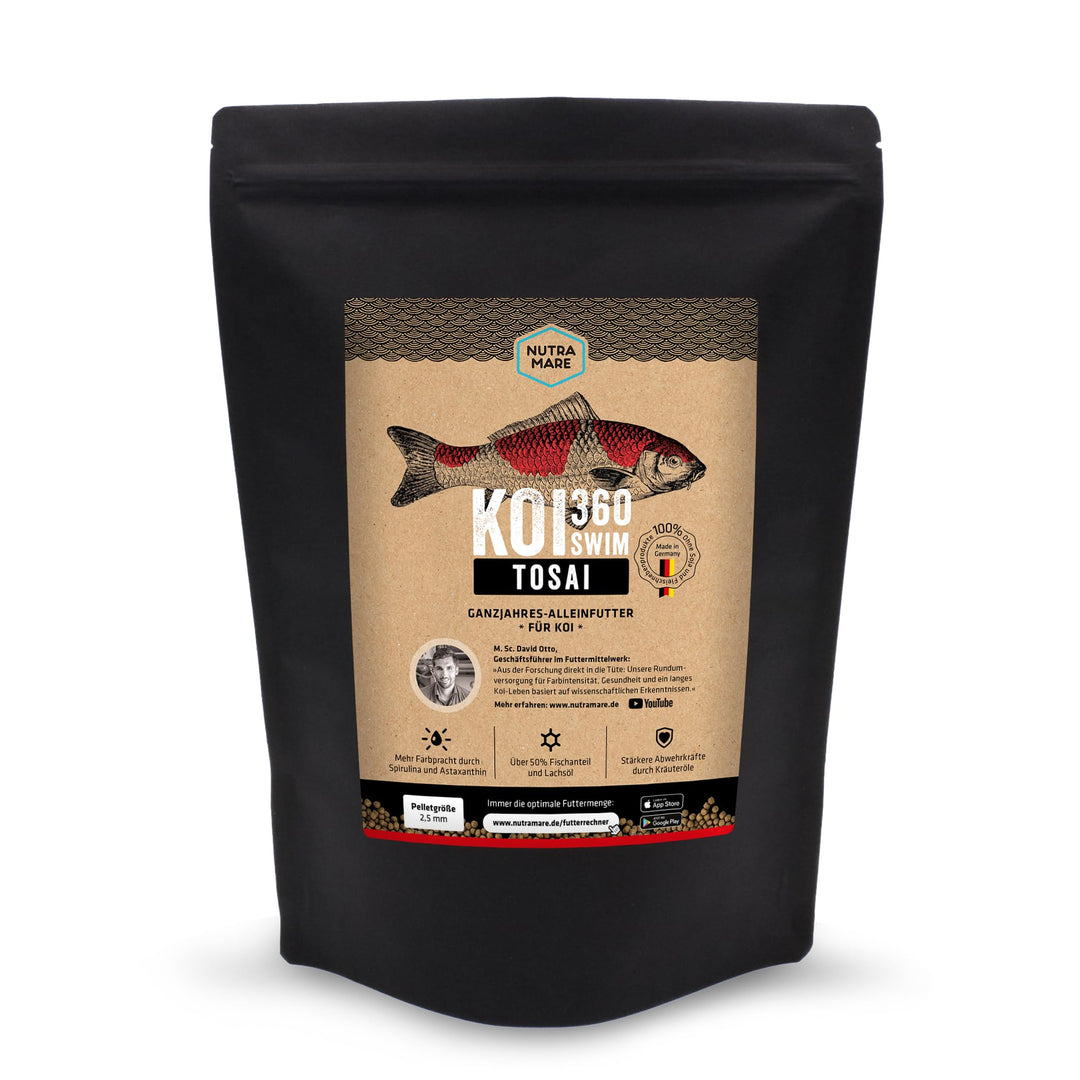Nutramare Koi360 Tosai Swim 1,2 kg | Für kraftvolles Wachstum Kleiner Koi ab 12 cm, 2,5mm Pellets, 1
