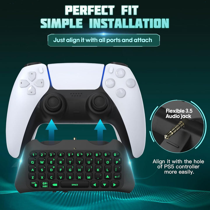 TiMOVO Grün Hinterlicht Tastatur für PS5 Controller, Kabellos Bluetooth Chatpad für PlayStation 5 Co