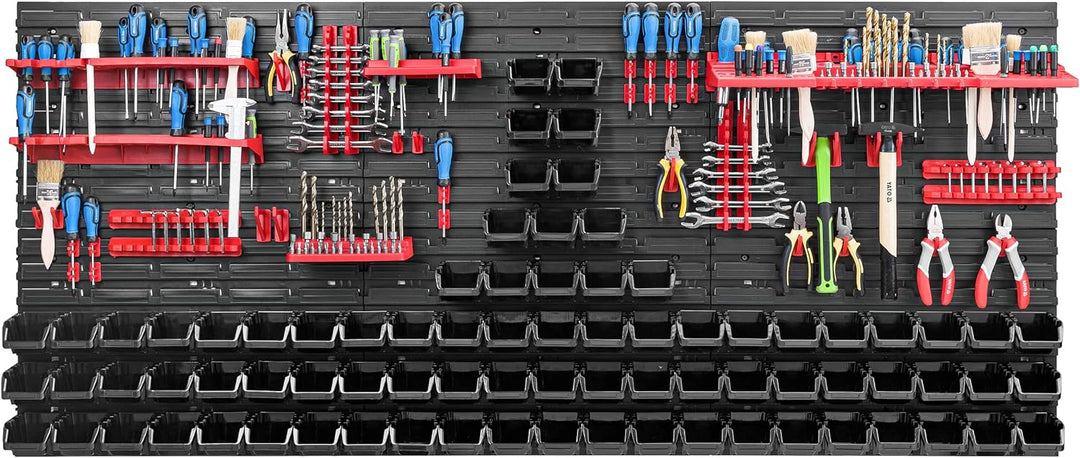 Lagersystem Werkstattregal | 172 x 78 cm | 80 stck. Box | Wandregal mit Werkzeughalterungen und Stap