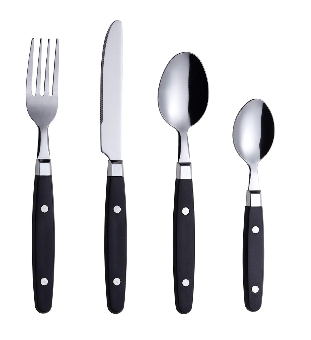 EXZACT Besteckset 24-teilig Edelstahl - mit Niet-Bastelgriffen/Besteck im Retro-Stil - 6 x Essgabeln