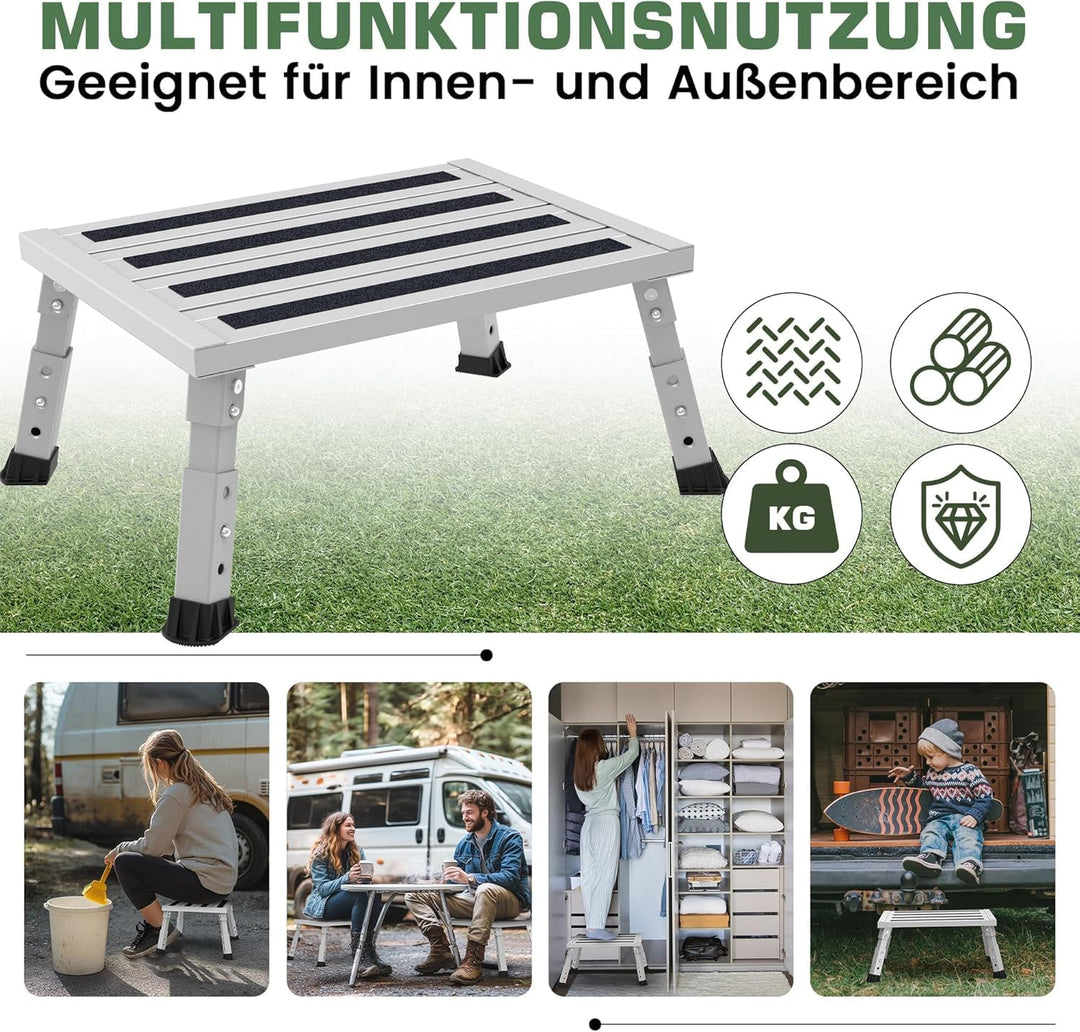 Aluminium Klapptritt, Klappbar, Höhenverstellbar, rutschfest, Leicht Grau, Grau