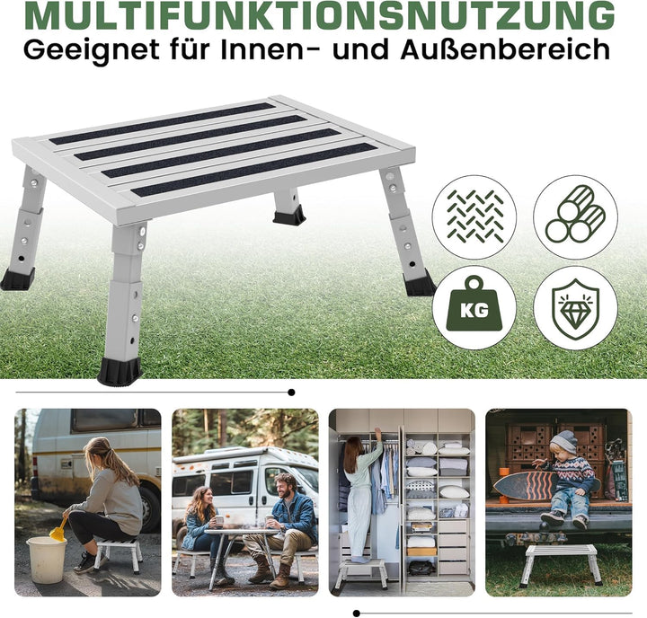 Aluminium Klapptritt, Klappbar, Höhenverstellbar, rutschfest, Leicht Grau, Grau