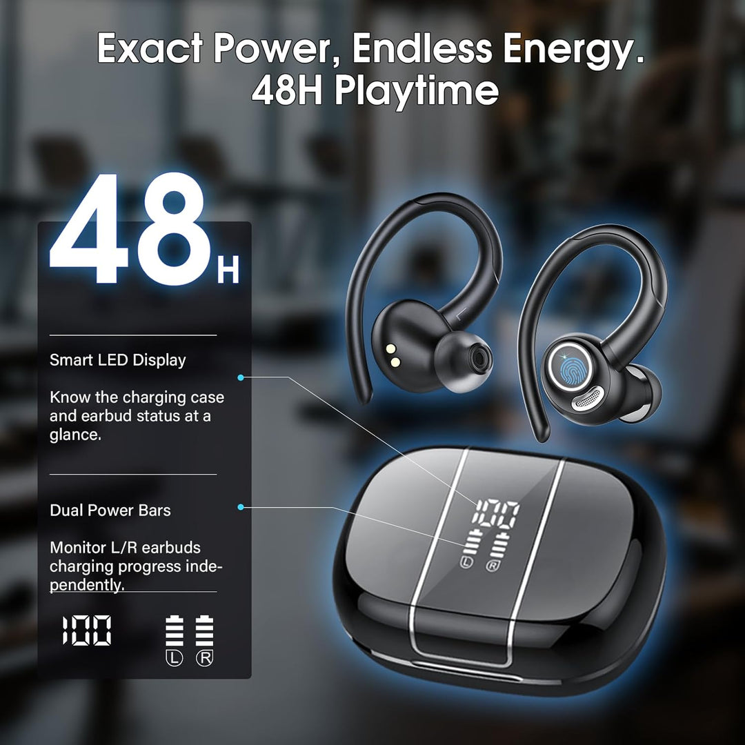 Bluetooth Kopfhörer Sport, in Ear Kopfhörer Kabellos Bluetooth 5.3 mit Ohrbügel, Hi-Fi Stereo Sound,