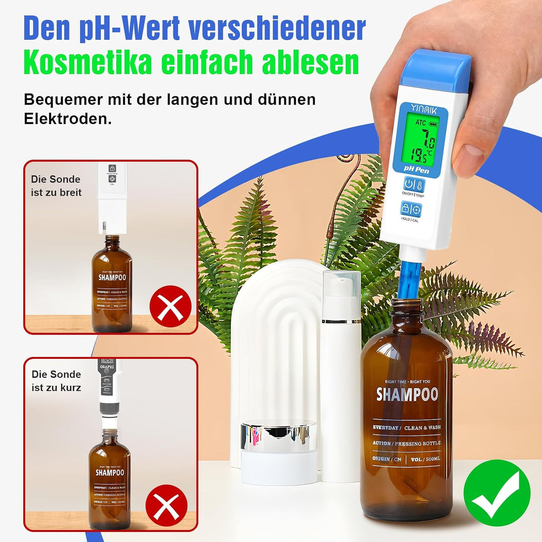 Digitales pH Messgerät Wasser, Pool pH Meter mit 11,7 cm pH Sonde, Labor pH Meter mit ATC Funktion f