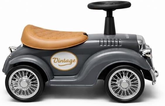 Retro Kleinkind Push Car Grau - Vintage Style Rutscher für Kinder ab 12 Monaten, Sound, Lagerung, Be