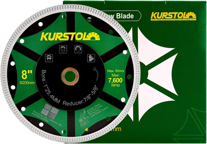 KURSTOL Fliesen-Porzellan-Diamantklinge – 8"/200mm superdünnes Diamant-Trennscheibe, Dorn 7/8"-5/8"