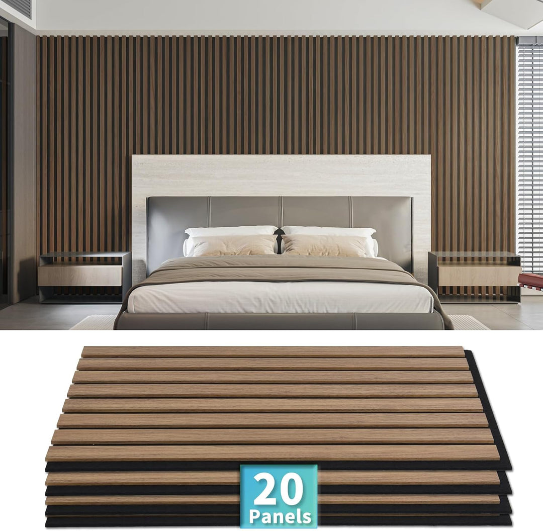 Art3d 20 Stück Akustikpaneele Dunkle Walnuss | 3D Schallabsorber Paneele | Holzfurnier auf Akustikfi