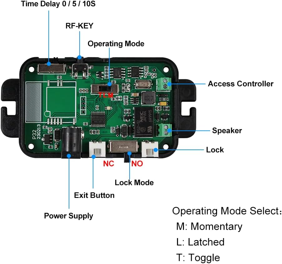 FUSYTULY Komplettes Zutrittskontrollsystem Kit Wireless 433MHz Fernbedienung Türöffner + 180KG/350lb