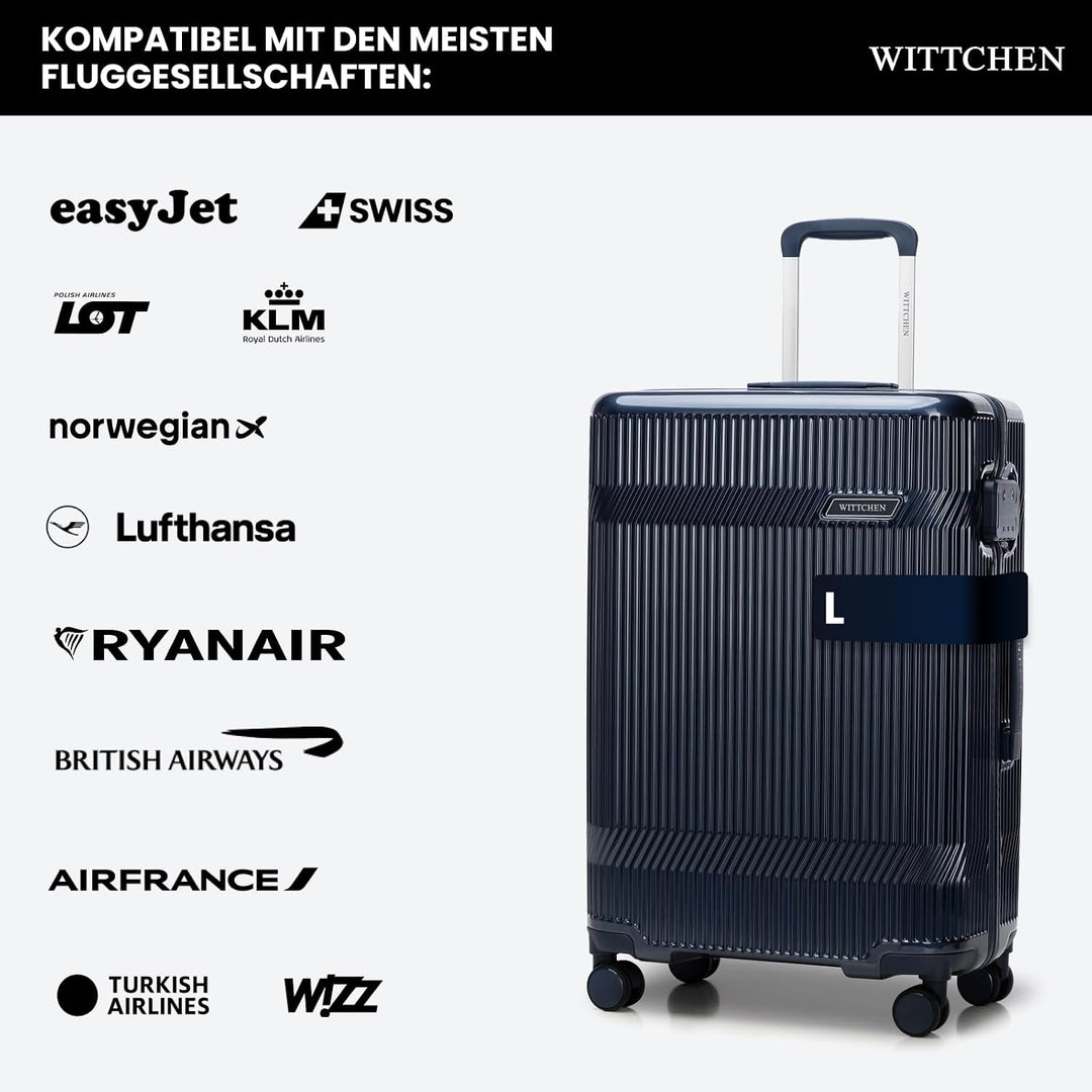 WITTCHEN Mittelgrosser Koffer Hartschalenkoffer Polycarbonat 4 Rollen Gloss Line | Dunkelblau Hochgl