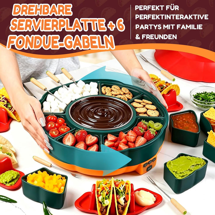 Schokofondue Elektrisch-Set 1000 ml mit 3 Temperaturniveaus 6 Fondue-Gabeln | Temperiergerät zum Sch