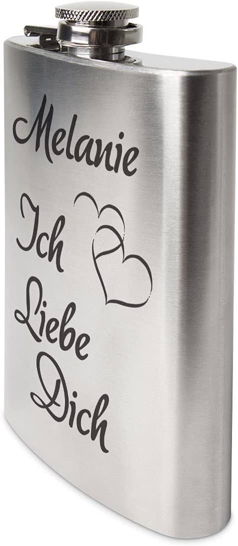 Edelstahl Flachmann 237 ml silber inkl. individuelle Gravur in Schwarz von Paule Black - personalisi