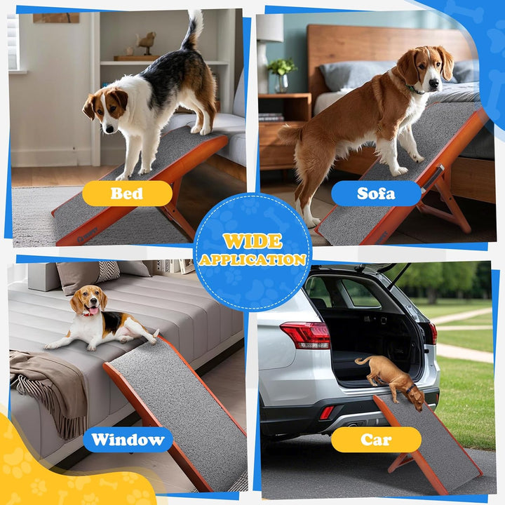 Hunderampe Hundetreppe für Hunde - Einstellbar 34-61,5 cm Spülschutz-Design Birkenholz Rampe Hund Kl