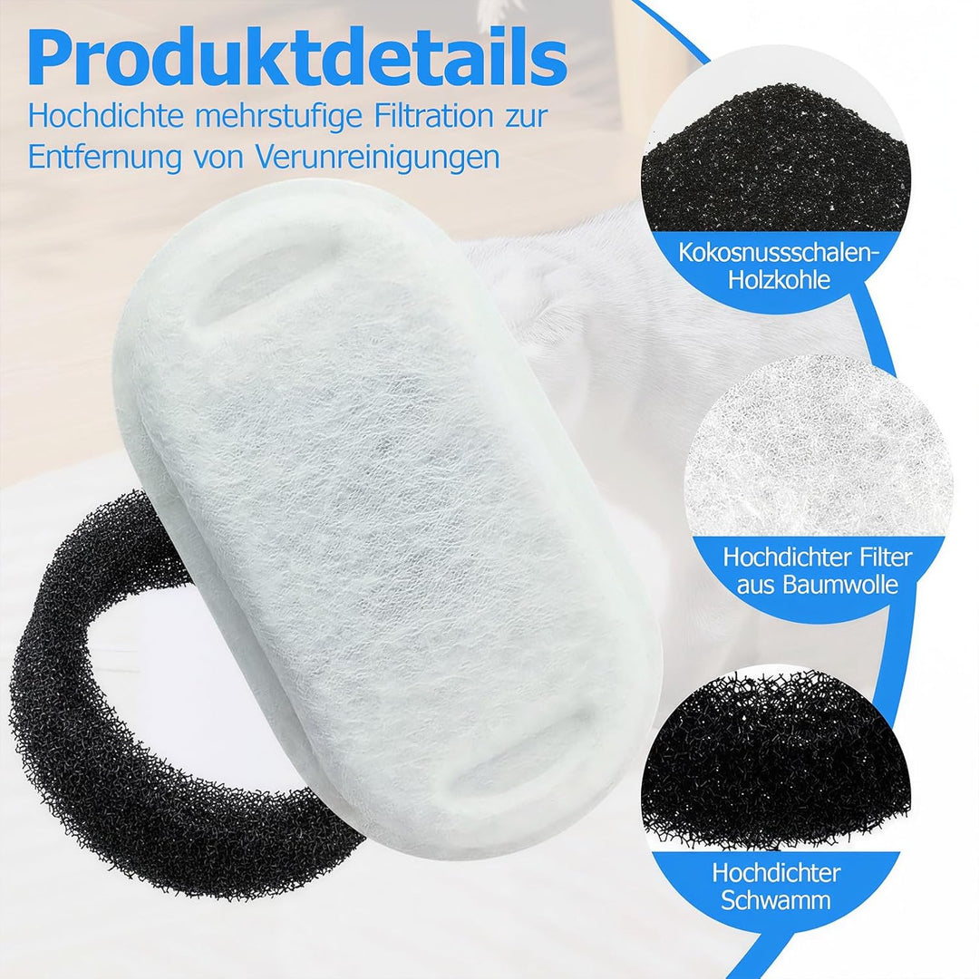 60er Pack Katzenbrunnen Filter Set, 30 Stück Kohlefilter und 30 Stück Schaumfilter, Filter für Katze