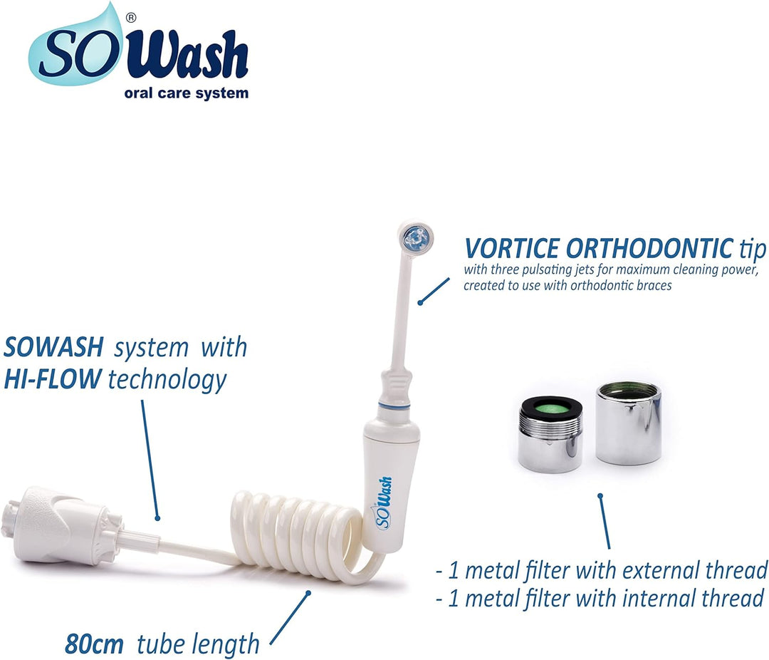 SoWash Munddusche | VORTICE ORTHODONTIC | Verbindet mit dem Wasserhahn | Munddusche ohne Batterien u