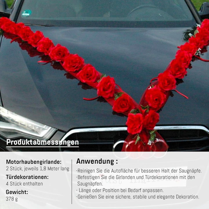 Rosen Girlande Braut Paar Rose Deko Dekoration Autoschmuck Hochzeit Car Auto Wedding ®Auto-schmuck D