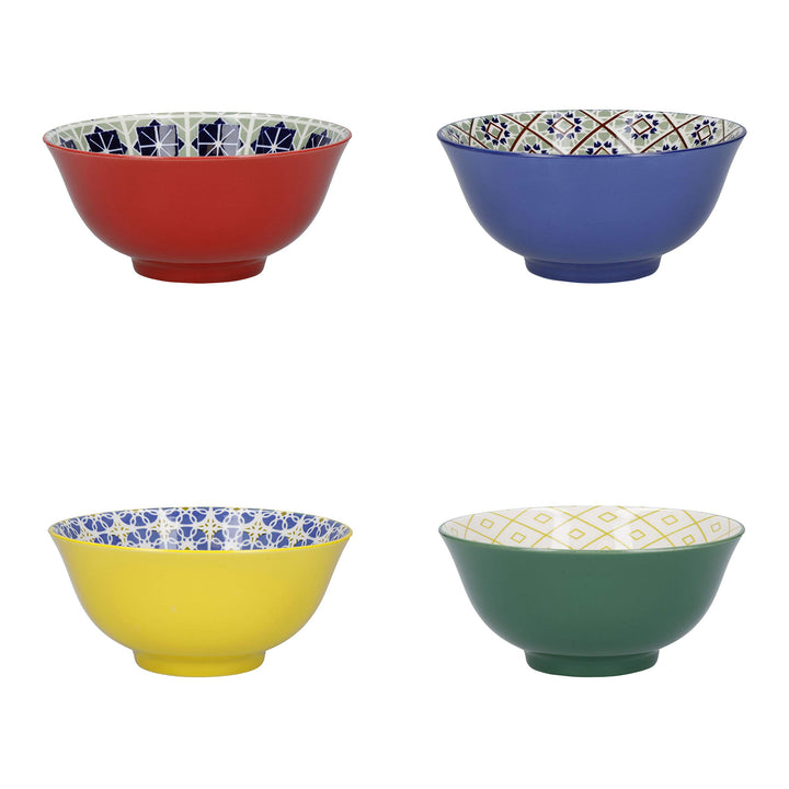 KC BLUE KitchenCraft Patterned Cereal Bowl Set in Gift Box, 4 Ceramic Bowls Ideal for Ice Cream, Sou