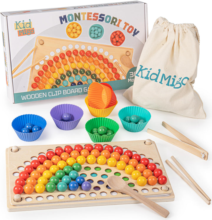 KidMigo Montessori Spielzeug, Rainbow Bead Game, Holz Clip Brettspiel, Puzzle Board, Kinder Hände Au