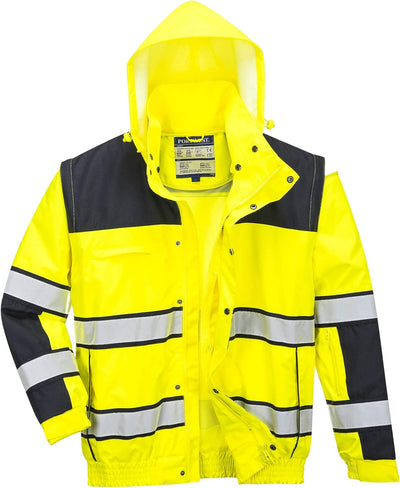 Portwest Klassische Warnschutz-Pilotjacke, Grösse: XL, Farbe: Gelb/Schwarz, C466YBRXL XL gelb / schw