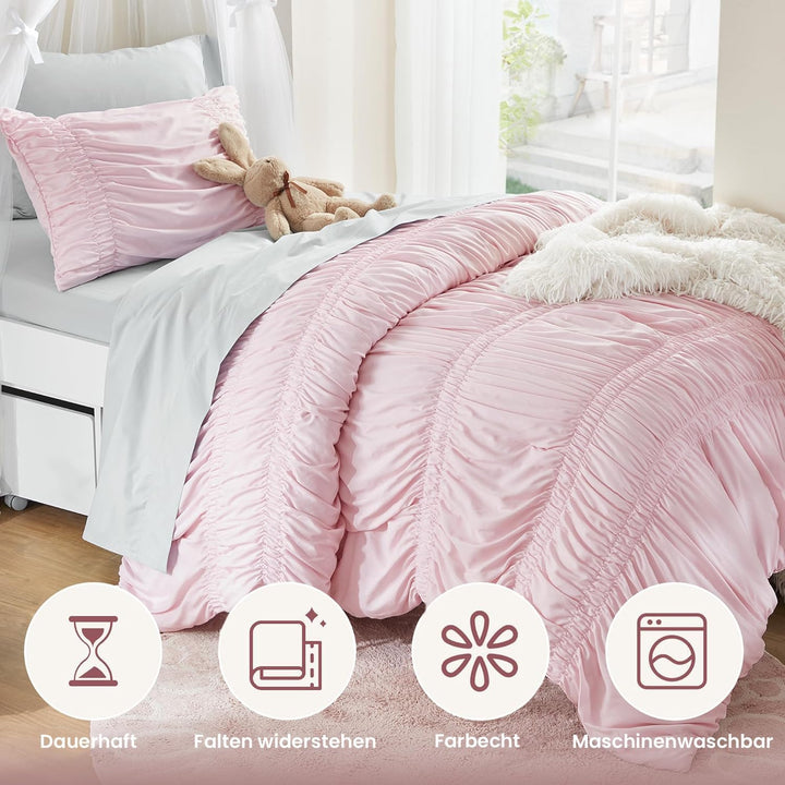 Sedefen Seersucker Bettwäsche 135x200 Rosa Mädchen Aesthetic clean Girl Bettwäsche Set Shabby Chic F
