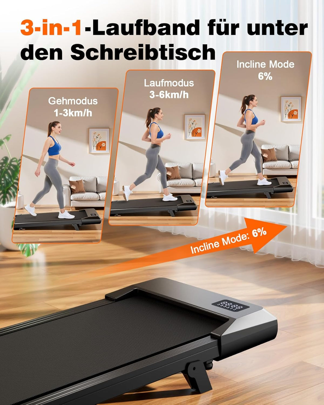 Superun Walking Pad max 159 KG/136 KG, Laufband für Zuhause mit Trainingseinheit, Leise Laufband Sch