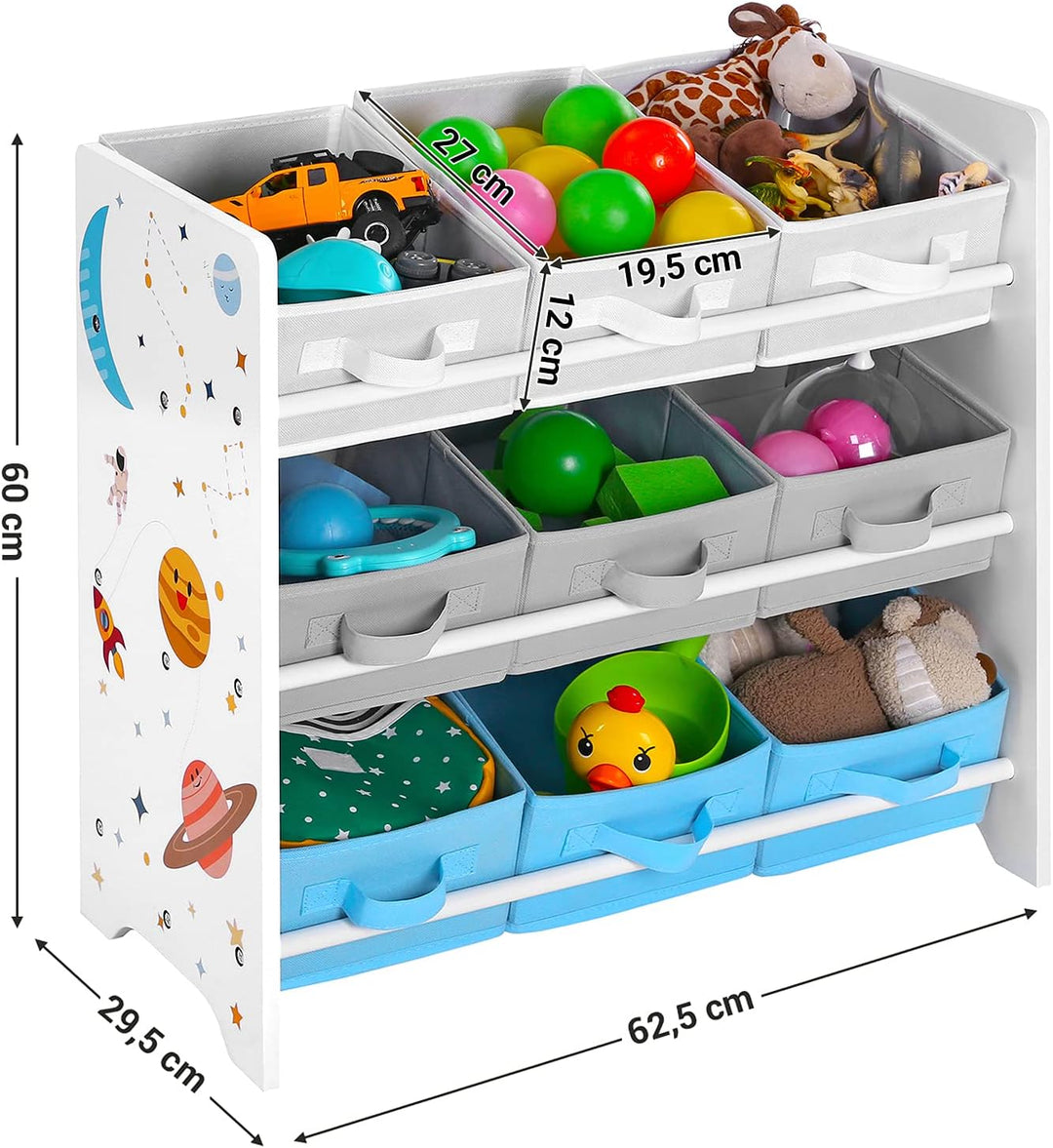 SONGMICS Kinderzimmerregal, Spielzeug-Organizer, Bücherregal für Kinder, mit 9 Aufbewahrungsboxen au
