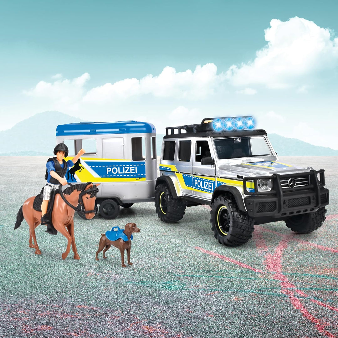 Dickie Toys - Police Horse Trailer (40 cm) - Mercedes-Benz G 500 4x4 Polizei-Auto mit Pferdeanhänger