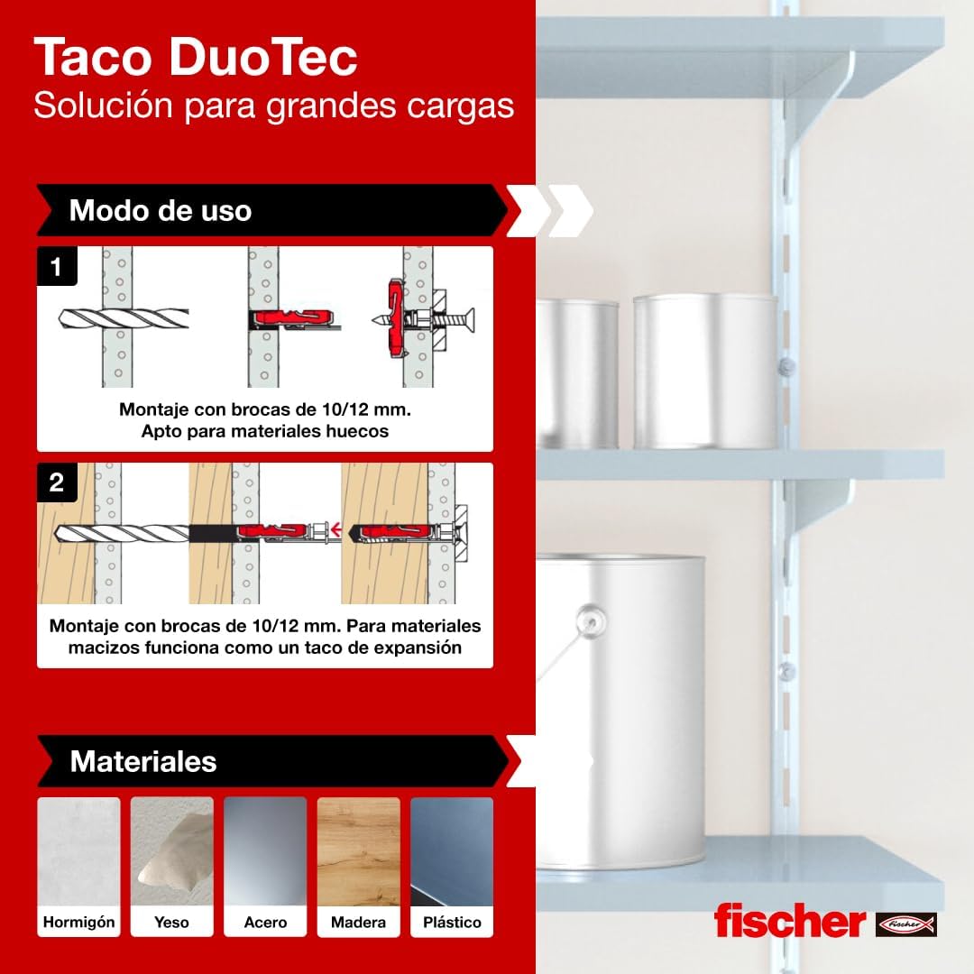 fischer - DuoTec Gipskartondübel, Schrauben und Dübel für Gipskarton, 10 mm, Box 25 Stück Schrauben