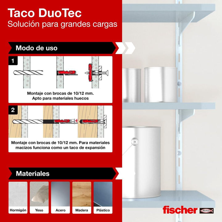 fischer - DuoTec Gipskartondübel, Schrauben und Dübel für Gipskarton, 10 mm, Box 25 Stück Schrauben