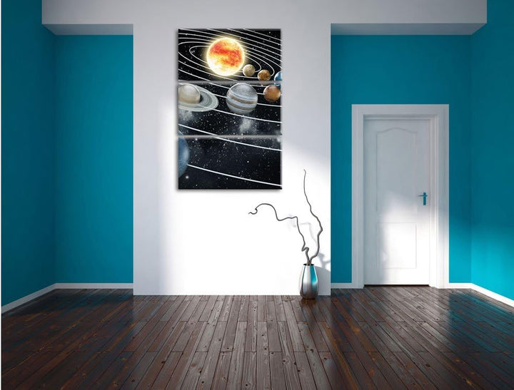 Pixxprint Sonnensystem mit unseren Planeten als Leinwandbild/Grösse: 3 Teilig (120x80) cm/Wandbild/K