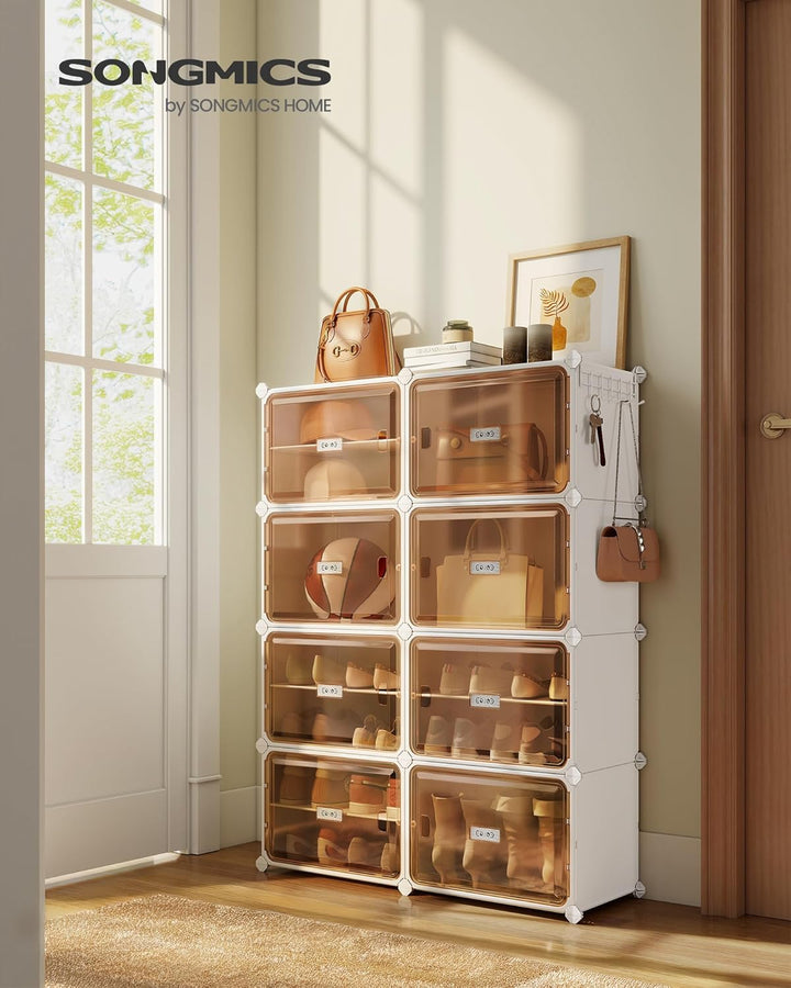 SONGMICS Schuhregal mit 8 Fächern, Schuhschrank, 30 x 45 x 30 cm pro Fach, durchsichtige Tür, Metall