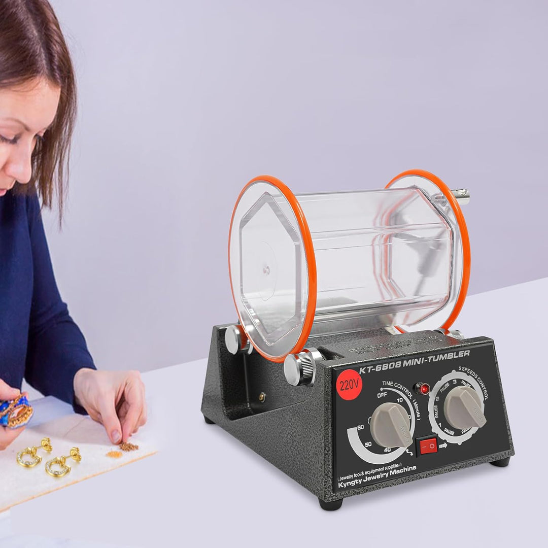 Poliermaschine für Schmuck, 60W Poliertrommel Kugelmühle, Rotary Jewelry Tumbler Polierer, 0-60 Minu