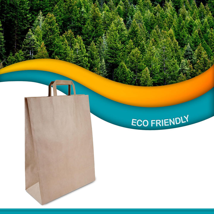 Commerline Papiertüten 250 Stück, Braun, 32+16x44 cm | Kraftpapier Tüten Klein Mit Henkel | Tragetas