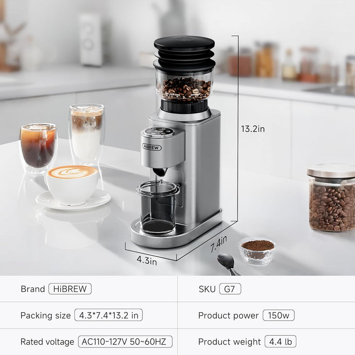 HIBREW G7 Espressomühle mit Kegelsenker, magnetischer Messbecher, Metallgehäuse, 48 Mahlstufen - für