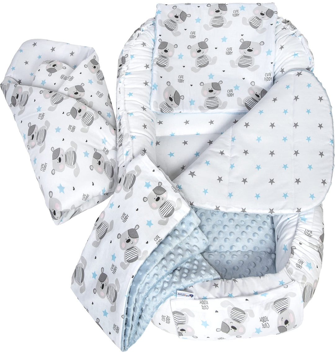 Medi Partners 5 teilig Babynestchen Set Babynest 90x50 herausnehmbarer Einsatz Bett Kuschelnest Krab