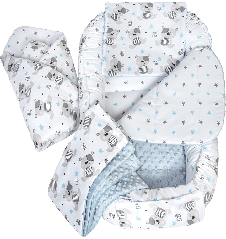 Medi Partners 5 teilig Babynestchen Set Babynest 90x50 herausnehmbarer Einsatz Bett Kuschelnest Krab
